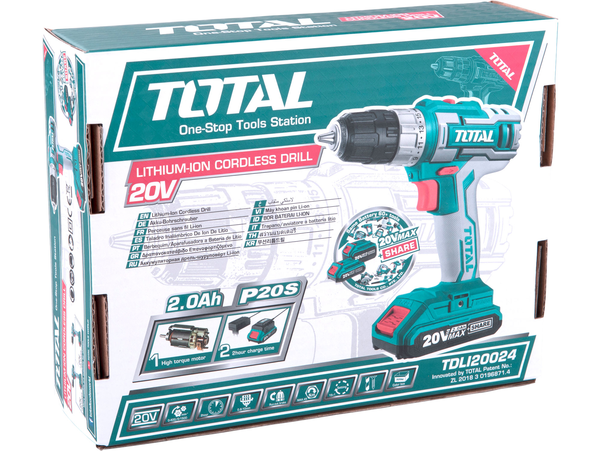 vrtací šroubovák aku, 20V Li-ion (1x), 2000mAh