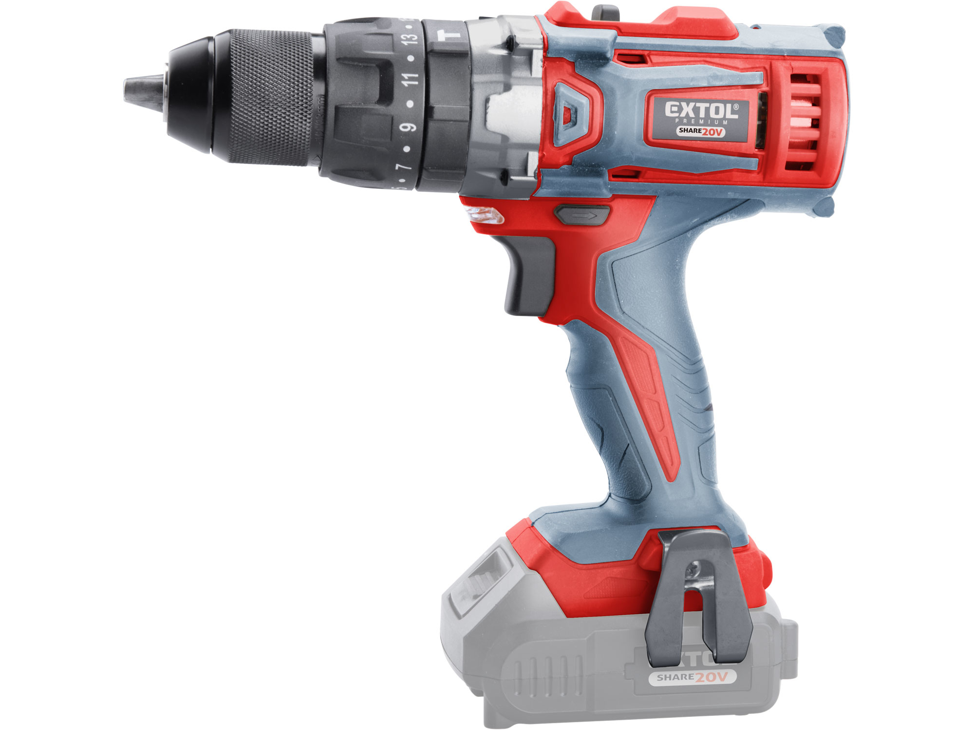 vrtací šroubovák aku s příklepem SHARE20V, 20V Li-ion, bez baterie, nabíječky a kufru