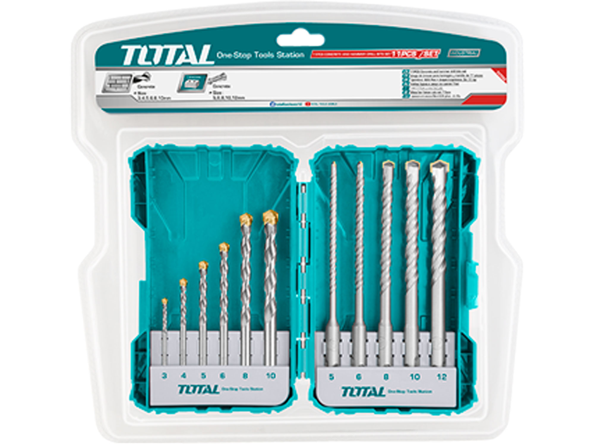 Vrtáky do betonu, sada 11ks, industrial