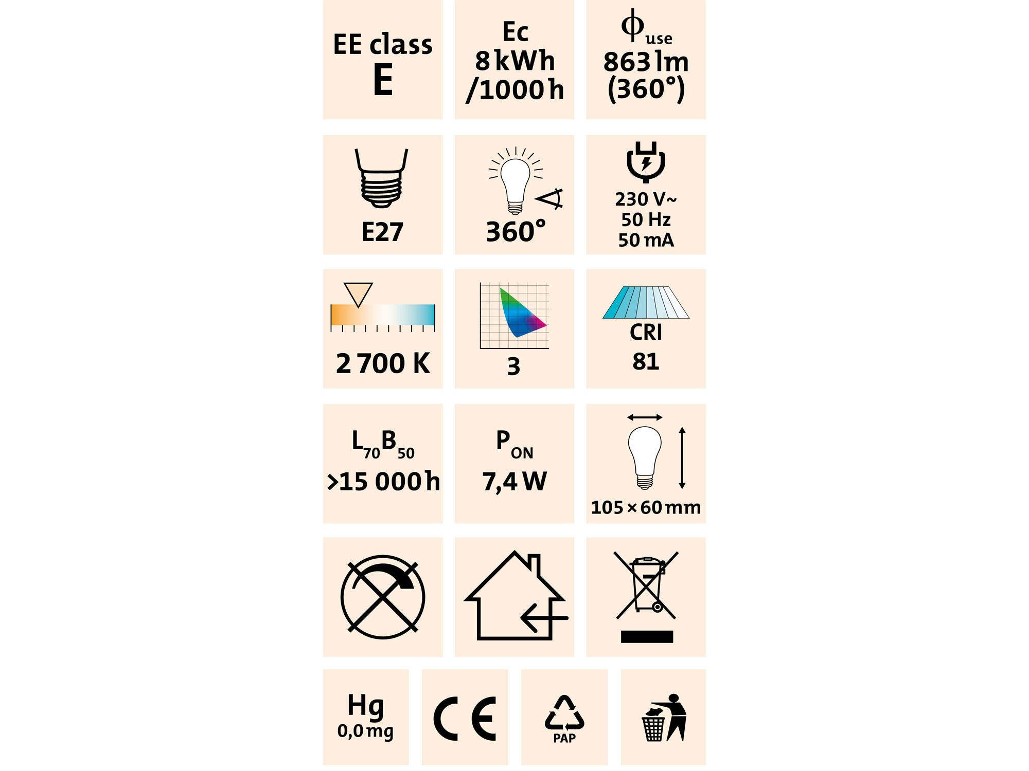 žárovka LED 360°, 1000lm, 8W, E27, teplá bílá