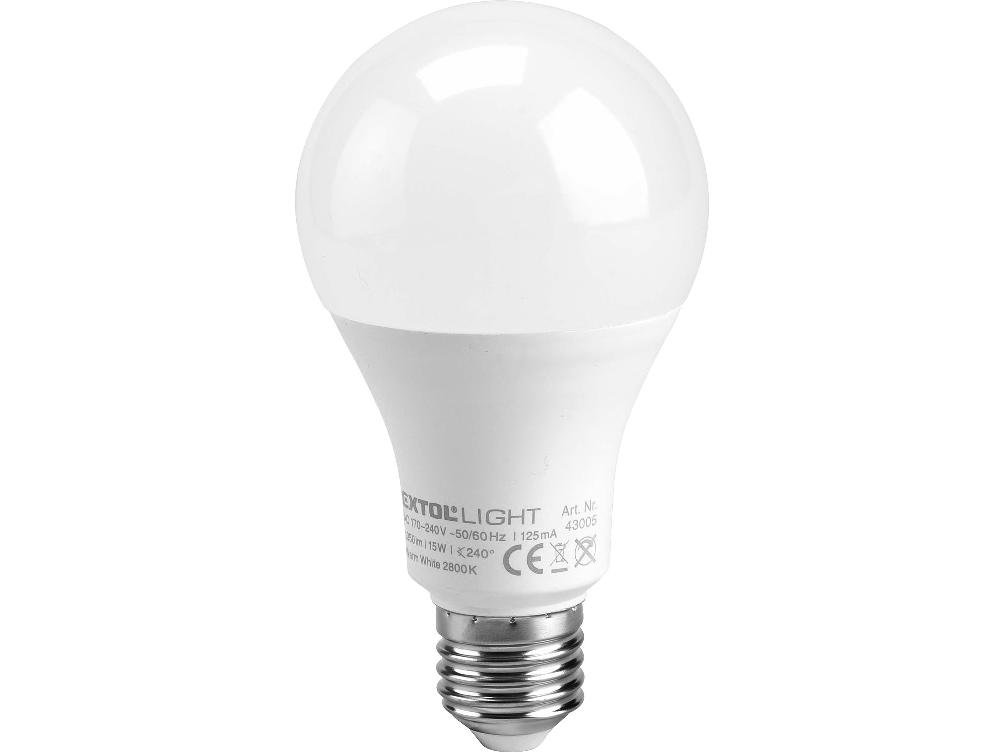 žárovka LED klasická, 15W, 1350lm, E27, teplá bílá, EXTOL LIGHT 43005