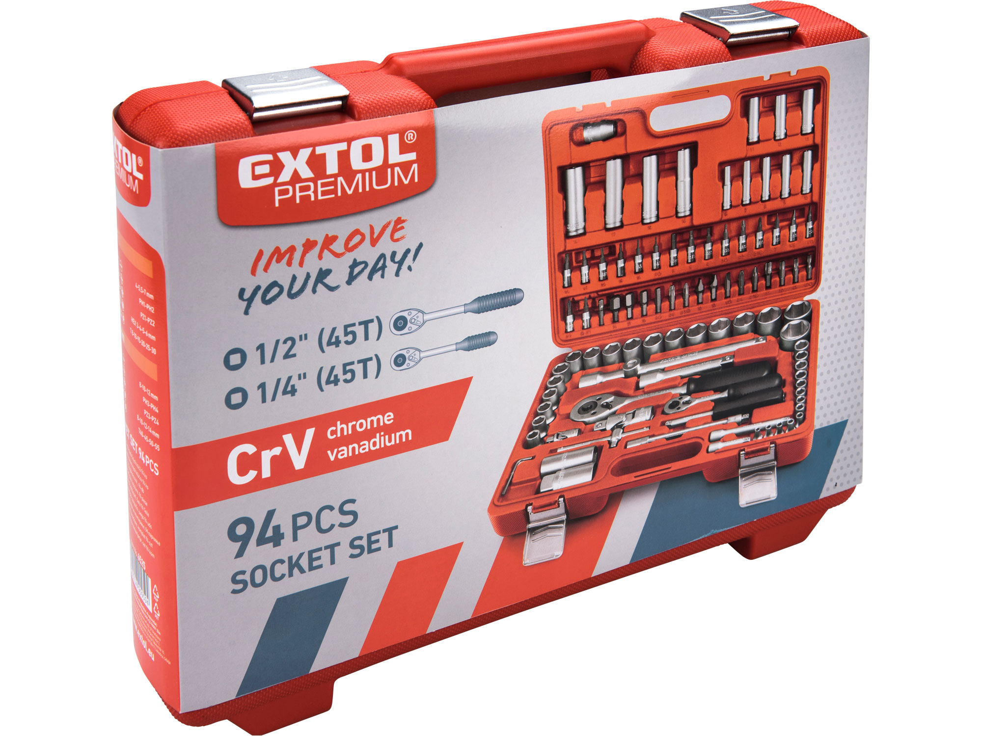 ZRUŠENO! Nahrazeno výrobkem 8818337, hlavice nástrčné, sada 94ks, 1/4', 1/2', CrV